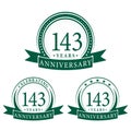 143 years anniversary celebration logotype. 143rd anniversary logo collection. Set of anniversary design template. Royalty Free Stock Photo