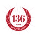 136 years anniversary design template. Elegant anniversary logo design. 136 years logo.