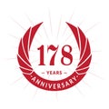 178 years anniversary design template. Elegant anniversary logo design. 178 years logo. Royalty Free Stock Photo