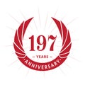 197 years anniversary design template. Elegant anniversary logo design. 197 years logo. Royalty Free Stock Photo