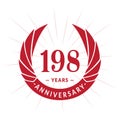 198 years anniversary design template. Elegant anniversary logo design. 198 years logo. Royalty Free Stock Photo
