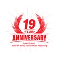 19 years anniversary. Elegant anniversary design. 19th years logo.