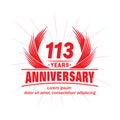 113 years anniversary. Elegant anniversary design. 113rd years logo.