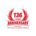 136 years anniversary. Elegant anniversary design. 136th years logo.