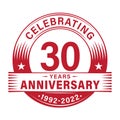 30 years anniversary celebration design template. 30th logo vector illustrations. Royalty Free Stock Photo