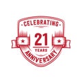 21 years anniversary celebration shield design template. 21st anniversary logo. Vector and illustration. Royalty Free Stock Photo