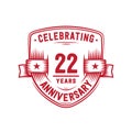 22 years anniversary celebration shield design template. 22nd anniversary logo. Vector and illustration Royalty Free Stock Photo