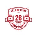 26 years anniversary celebration shield design template. 26th anniversary logo. Vector and illustration. Royalty Free Stock Photo