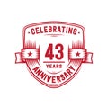 43 years anniversary celebration shield design template. 43rd anniversary logo. Vector and illustration. Royalty Free Stock Photo