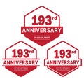 193 years anniversary celebration logotype. 193rd anniversary logo collection Royalty Free Stock Photo