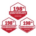 198 years anniversary celebration logotype. 198th anniversary logo collection Royalty Free Stock Photo