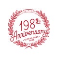 198 years anniversary celebration with laurel wreath. 198th anniversary logo. Royalty Free Stock Photo