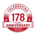 178 years anniversary celebration design template. 178th logo vector illustrations. Royalty Free Stock Photo