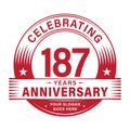 187 years anniversary celebration design template. 187th logo vector illustrations. Royalty Free Stock Photo