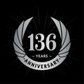 136 years anniversary design template. Elegant anniversary logo design. 136 years logo.