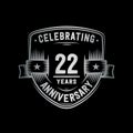 22 years anniversary celebration shield design template. 22nd anniversary logo. Vector and illustration. Royalty Free Stock Photo