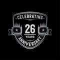 26 years anniversary celebration shield design template. 26th anniversary logo. Vector and illustration. Royalty Free Stock Photo