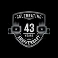 43 years anniversary celebration shield design template. 43rd anniversary logo. Vector and illustration. Royalty Free Stock Photo