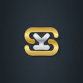YS logo. Silver letter Y and gold letter S. Initials. Metallic 3d icon or logotype template. Vector design element