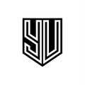 YU Logo monogram shield geometric white line inside black shield color design