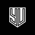 YU Logo monogram shield geometric black line inside white shield color design