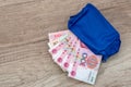 Yuan banknote in blue wallet