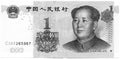 1 yuan 1999 banknote from China with the image of Mao Zedong. Fragment. High resolution photo. Obverse side