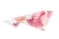 Yuan banknote on white background falling, Chinese money. Renminbi or remmimbi, draw concept, big luck, payment