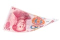 Yuan banknote on white background falling, Chinese money. Renminbi or remmimbi, draw concept, big luck, payment