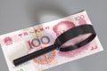 Yuan chinese money with magnifier glass