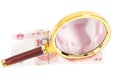 100 yuan chinese money with magnifier glass