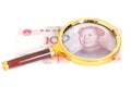 100 yuan chinese money with magnifier glass