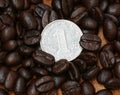 1 yuan coin on coffee bean