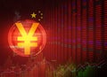 Yuan economy, finance Background, china economy background, china finance background with stock market data, Yuan symbol red ab