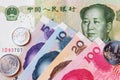 Yuan renminbi, china currency, coin and banknote
