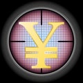 The Yuan sign in the optical sight. Royalty Free Stock Photo