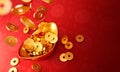 Yuanbao - Gold coins dropping on gold sycee Royalty Free Stock Photo