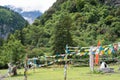 YUBENG, CHINA - Aug 9 2014: Prayer flag at Yubeng Village. a famous landmark in the Tibetan village of Deqin, Yunnan, China.