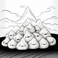 Yucky Faces And Looming Mountain: A Humorous Bulbous Drawing Royalty Free Stock Photo