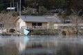 Yufuin, Japan - JANUARY 26, 2023: The landscape vintage resterant is beautiful and nature view lake at Kinrin lake, Yufuin, Japan