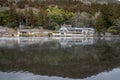 Yufuin, Japan - JANUARY 26, 2023: The landscape vintage resterant is beautiful and nature view lake at Kinrin lake, Yufuin, Japan