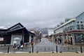 Yufuin,Japan - January 5,2023 : The vintage shopping on main street of Yufuin after snow fall in winter