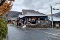 Yufuin,Japan - January 5,2023 : The vintage shopping on main street of Yufuin after snow fall in winter