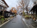 Yufuin,Japan - January 5,2023 : The vintage shopping on main street of Yufuin after snow fall in winter