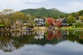 Yufuin, Japan - November 17, 2019 : Lake Kinrinko a small lake that the famous tourist attraction in Yufuin