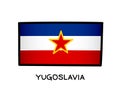 Yugoslav flag. Colorful Yugoslav flag logo. Blue, white and red brush strokes, hand drawn. Black outline. Vector illustration