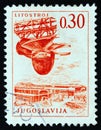 YUGOSLAVIA - CIRCA 1966: A stamp printed in Yugoslavia from the `Engineering & Architecture` issue shows shipbuilding, circa 1966.