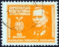 YUGOSLAVIA - CIRCA 1945: A stamp printed in Yugoslavia shows Marshal Tito, circa 1945.