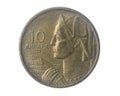 Yugoslavia ten dinara coin on a white isolated background Royalty Free Stock Photo