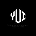 YUI letter logo design with polygon shape. YUI polygon and cube shape logo design. YUI hexagon vector logo template white and Royalty Free Stock Photo